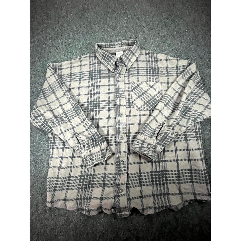Victoria's Secret PINK Flannel Shirt Womens XS Gray White Plaid Collar Button Up